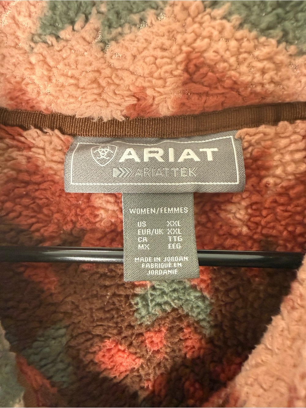 Ariat Sherpa Pullover with Aztec-Style Pattern in Pink, Rust, Green - Picture 2 of 6